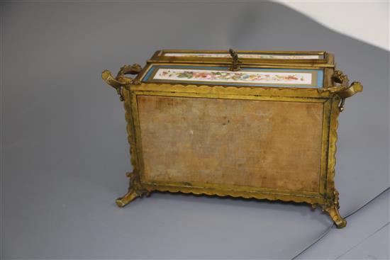 A Sevres style ormolu mounted stationery casket, late 19th century, W. 29.5cm